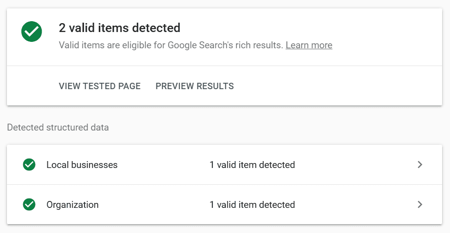Rich Results Test Tool LocalBusiness Schema Multiple Locations HOMEPAGE
