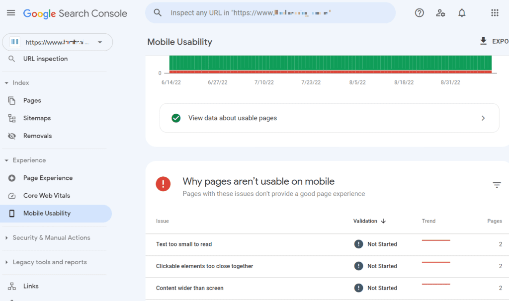 Mobile usability issues report in Search Console