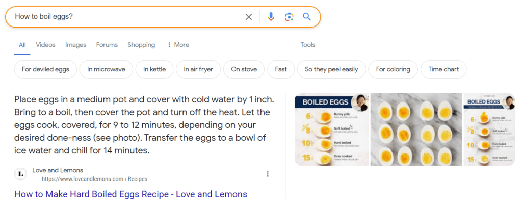 Featured snippet how to boil eggs