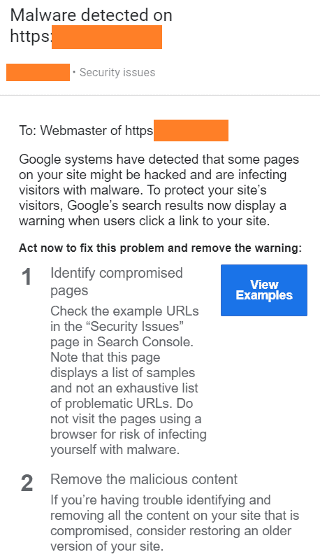 Malware detected - Search Console