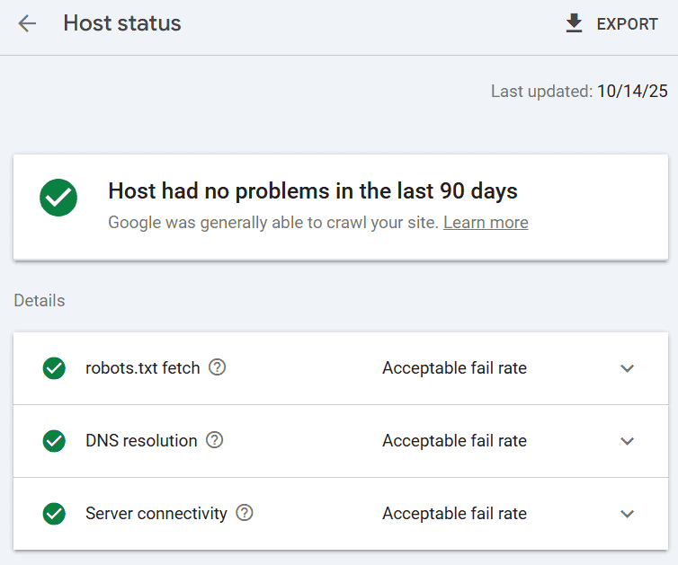 Host Status Report Search Console