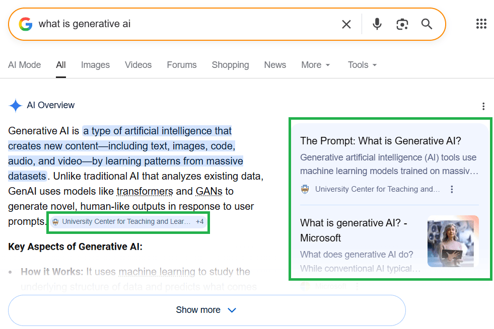 Citations in AI-generated answers
