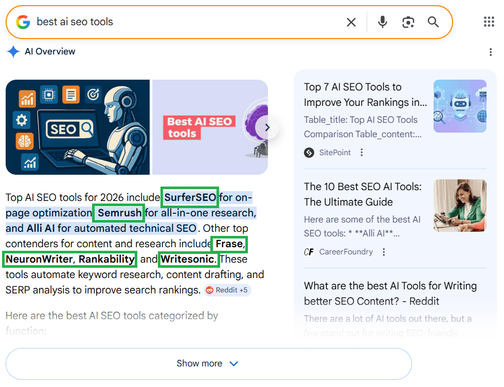 Mentions in AI generated answers